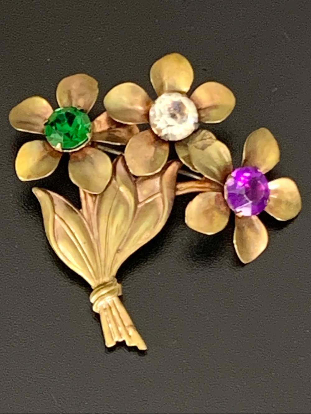 Vintage  Unsigned Flower Bouquet Brooch 1940s-50s - Large 15mm Rhinestones